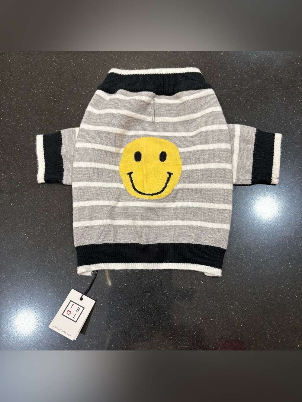 THML Gray & White Striped Smiley Dog Sweater